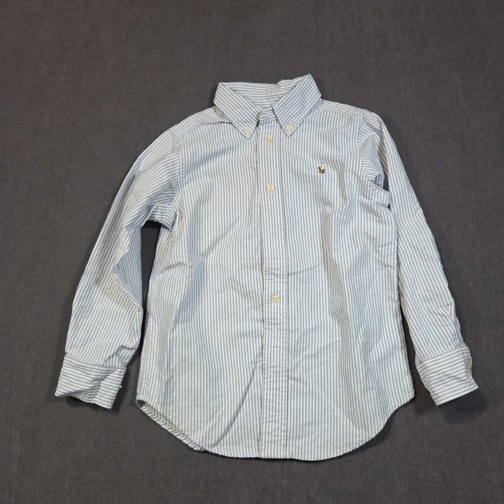 Ralph Lauren Button Down Shirt Boys 5 Blue Stripe Long Sleeve Oxford Pony Logo